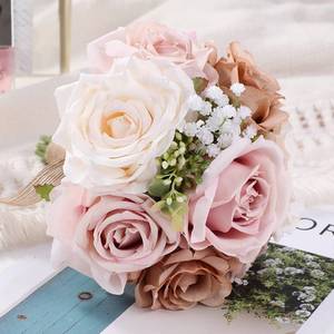 lot 48991 image: Spirit Up Art Wedding Bouquets for Bride Bridesmaid Bouquet Faux Pink Cream White Rose Artificial Silk Flowers for Wedding Party Church DIY Arrangement Valentines Day Home Decoration, Gifts