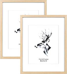 lot 43992 image: Yaetm Black Wood 11x14 Picture Frame with Mat for 8x10 Set of 2, Solid Wood Photo Frames with Tempered Glass, 11 x 14 Frames for Wall Mounting (2 pack, Black)