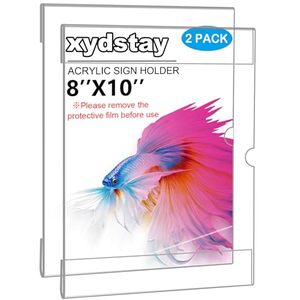 lot 43993 image: xydstay 2 pack 8 X 10 Wall Mount Acrylic Sign Holder with Tape, Clear Plastic Sign Holder, Menu Holder, Unbreakable Table Sign Holder for Restaurant, Office, School, Store and Home Use