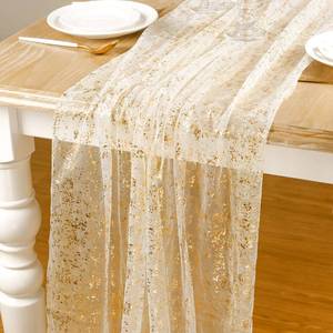 lot 43996 image: AerWo 4 Pcs Gold Table Runner 10FT, Glitter Table Runner Wedding Decorations, Sheer Table Runner Wedding Table Runner 27x120, Romantic Boho Table Runner for Birthday Baby Shower Wedding Table Decor