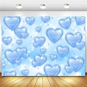 lot 47955 image: Withu Sky Blue Love Heart Backdrop Early 2000s Glitter Bokeh Photography Background Wedding Birthday Party Decorations Portrait Photoshoot Photo Booth Banner 7x5ft
