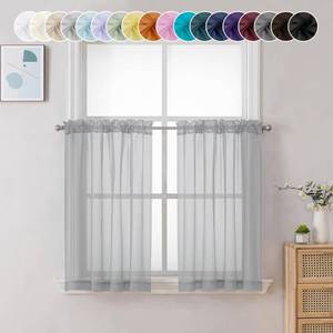 lot 47957 image: Chyhomenyc Light Grey Sheer Curtains 36 inch Length 2 Panels, Light Filtering Voile Rod Pocket Short Window Curtians for Bathroom Living Room Farmhouse Small Windows, 42Wx36L inches