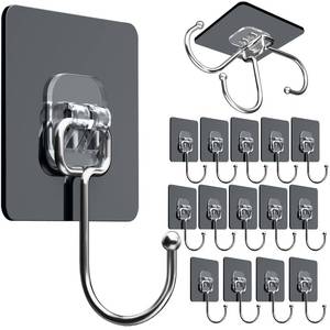 lot 47959 image: Large Adhesive Hooks 22Ib(Max),Waterproof and Rustproof Wall Hooks for Hanging Heavy Duty,Stainless Steel Towel and Coats Hooks to use Inside Kitchen,Bathroom,Home and Office (Asia Black, 16pcs)