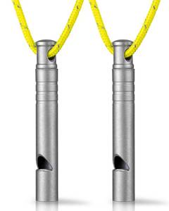 lot 47960 image: TISUR Titanium Emergency Whistle,120db Safety Whistle with Lanyard,Outdoor Survival Small Whistle for Life Saving,Hiking,Pets Training,Coach Sports (Gray-2PCS)