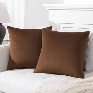 lot 47962 image: Mixhug Set of 2 Cozy Velvet Square Decorative Throw Pillow Covers for Couch and Bed, Brown, 18 x 18 Inches