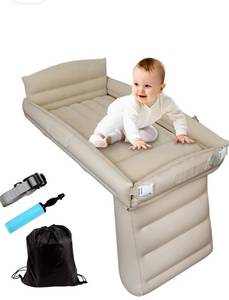 lot 21124 image: Inflatable Toddler Airplane Bed Baby Travel Bed Airplane Travel Essentials Kids Car Inflatable Bed Travel Portable Crib with Rails Sides Hand Pump Safety Belt and Carry Bag Sets