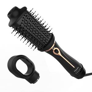 lot 21131 image: Wizchark Dual Voltage Hot Air Brush for Straightening, Curling, and Drying - 1200W One-Step Blow Dryer & Volumizer, Oval Blowout Brush for European Travel with Detachable Design