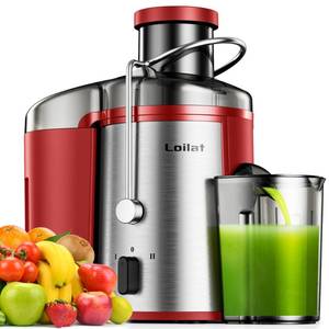 lot 21132 image: Juicer Machine, 500W Juicer with Wide Mouth for Whole Fruits and Veg, Centrifugal Juice Extractor with 3-Speed Setting, Easy to Clean, Stainless Steel, BPA Free (Red)