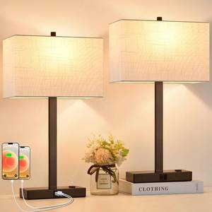 lot 21136 image: Lynnoland 21 Set of 2 Table Lamps with 2 USB & AC Outlets, Touch Control 3-Way Dimmable Bedside Lamps for Bedroom Living Room Office Reading, White Shade Bedroom Lamps, 2700K LED Bulbs Included