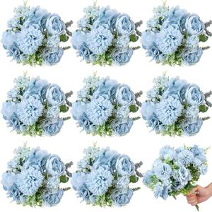 lot 21149 image: Lyrow 8 Pcs Artificial Peony Flowers Fake Peony Silk Hydrangea Bouquet Elegant Flowers for Wedding Decoration Indoor Faux Realistic Flowers for Home Party Centerpieces Arrangement (Blue)