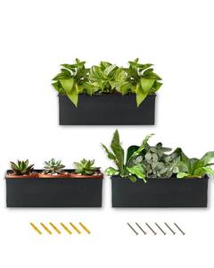 lot 21159 image: vensovo Metal Hanging Wall Planters Indoor - 12 Inch Large Wall Mount Planter Rectangle Window Planter Box Succulent Flower Pot for Fence Outdoor, Black