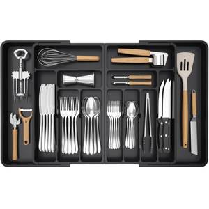 lot 21161 image: Lifewit Large Silverware Drawer Organizer, Expandable to 36 Inches Wide, BPA Free Plastic Utensil Tray for Kitchen, Adjustable Flatware and Cutlery Holder for Spoons Forks Knives, Black