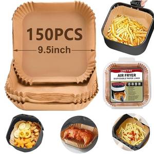 lot 21165 image: UMETRE air fryer paper liners, 150pcs disposable airfryer liners parchment papers, square 9inch Non-stick sheets, air fryer liners disposable basket, Free of Bleach
