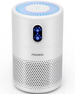 lot 21169 image: MOOKA Air Purifiers for Home Large Room up to 1076 ft�, H13 True HEPA Air Filter Cleaner, Odor Eliminator, Remove Smoke Dust Pollen Pet Dander, Night Light- Retail $132.83