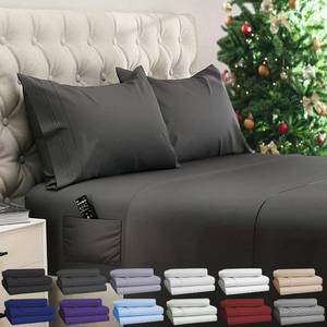 lot 21171 image: DREAMCARE King Size Sheets Set 4 pcs Cooling Sheets up to 21 Deep Pocket King Gray