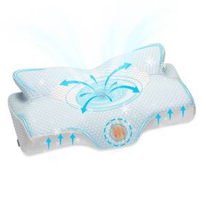 lot 21173 image: Elviros Cervical Memory Foam Pillow, Contour Pillows for Neck and Shoulder Pain, Ergonomic Orthopedic Sleeping Neck Contoured Support Pillow for Side, Back and Stomach Sleepers (Blue-L&Soft)