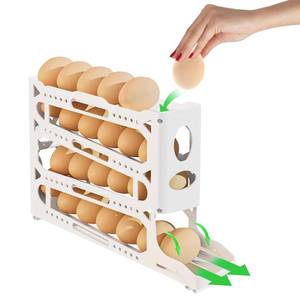 lot 21174 image: 4 Layers Egg Holder for Fridge,Automatically Rolling Egg Storage Container (Pack of 1)