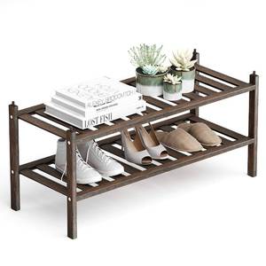 lot 21175 image: Dranixly Bamboo 2-Tier Shoe Rack Stackable Shoe Shelf Storage Organizer for Entryway, Hallway and Closet, 27.2x11x13.2 (Mocha)