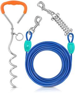 lot 21180 image: Petbobi Dog Tie Out Cable and Stake 20FT, Outdoor Dog Leash with Spring, No Tangle, 16IN Ground Stake for Yard, Camping and Beach, Suitable for Medium Dogs Up to 60 lbs, Blue