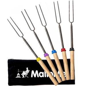 lot 21190 image: MalloMe Smores Sticks for Fire Pit Long - Marshmallow Roasting Sticks Smores Kit - Smore Skewers Hot Dog Fork Campfire Cooking Equipment, Camping Essentials Smores Gear Outdoor Accessories 32 5 Pack