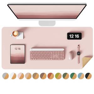 lot 21200 image: YSAGi Double-Sided Desk Pad, 35.4x17Leather Desk Mat, Eco Cork Desk Pad Protector,Large Mouse Pad,Waterproof Desk Blotter for OfficeHome(Pink)