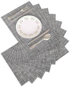lot 21203 image: Placemats Table Mats Set of 8 Washable IndoorOutdoor Woven Vinyl Plcamats Heat-Resistant Non-Slip Placemat for Kitchen Dining Table (12x18 Inches, Black-Gray)