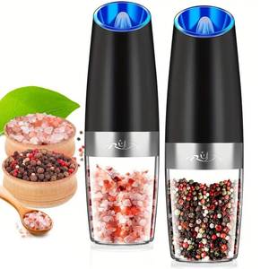 lot 21218 image: Gravity Electric Salt and Pepper Grinder Set, Automatic and Battery-Operated with Adjustable Coarseness, LED Light, One Hand Operated By Rongyuxuan