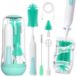 lot 21219 image: Electric Bottle Brush Cleaner, Portable Baby Bottle Washer, Travel Bottle Cleaner Brush Set with Silicone Water Bottle Brush, Nipple Brush, Straw Brush