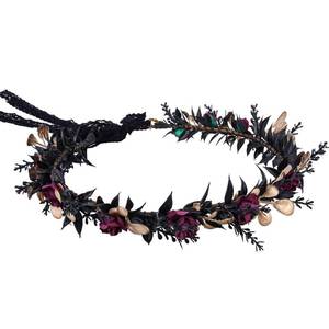 lot 21230 image: MOSTORY Elf Black Flower Crown - Fairy Headband Gothic Floral Headpiece Dark Elven Tiara for Renaissance Halloween Renfaire Costume Women Cosplay