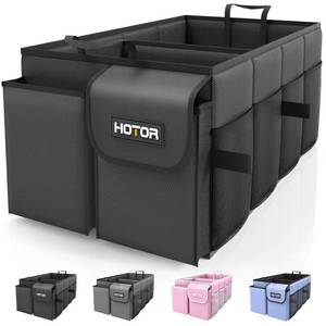 lot 21233 image: HOTOR Trunk Organizer for Car - Car Organizer, Foldable Trunk organizer for SUVs & Sedans, Sturdy Car Organization for Car Accessories, Tools, Sundries, Black, 2 Compartments, 21.3�12.6�10.6