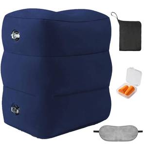 lot 21239 image: Inflatable Foot Rest Pillow for Travel - Adjustable Height Flight Foot Rest with Eye Mask and Earplugs for Kids & Adults on Airplane, Car, Train, Office, and Home (Blue, 1 PCS)