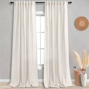 lot 21243 image: KOUFALL Extra Long 108 Inch Curtains Drapes for Farmhouse Living Room,Linen Sheer Wide Curtain Set for Large Window 2 Panels,52 Inch Width by Size 108 Length,Cream