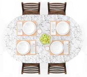 lot 21244 image: UMINEUX Oval Fitted Vinyl Tablecloth with Elastic Edged & Flannel Backing, Waterproof Wipeable Oval Table Cover - Fits Tables up to 42X68 (WhiteMarble)
