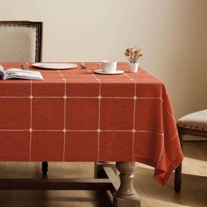 lot 21245 image: ZeeMart Grid Embroidered Hemmed Tablecloths, Orange 60x60 Inch, Farmhouse Style Heavy Weight Cotton Linen Burnt Orange Fall Tablecloths, Boho Plaid Water Resistant Square Table Cloth