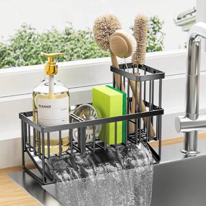 lot 21247 image: Cisily Kitchen Sink Caddy, Sponge Holder for Kitchen Sink, Kitchen Sink Organzier and Storage with High Brush Holder, Rustproof 304 Stainless Kitchen Gadgets Sink Accessories, Organizadores de Cocina