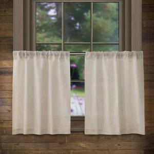 lot 21251 image: Valea Home Linen Kitchen Curtains 24 Inch Length Rustic Farmhouse Crude Short Cafe Curtains Rod Pocket Tiers for Small Window Bathroom Basement, Natural, 2 Panels