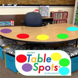 lot 21252 image: New Larger Size  The Original Table Spots for Teachers  No Staining, No Shadowing, Complete Erase Dry Erase, 10 Pack Multicolor Circles, Wall Stickers, Decals