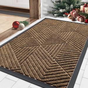 lot 21258 image: Smiry Front Door Mat Outside Entrance, Heavy Duty Natural Rubber Mat, Sturdy Trap Dirt and Moisture Indoor Outdoor Door Mat, Easy Clean Low Profile Doormat Outdoor Entrance, 29.5x17 Inch, Brown