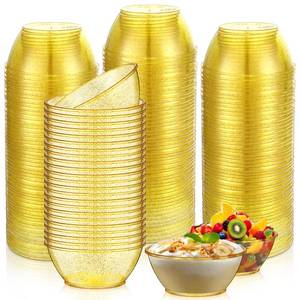 lot 21263 image: Yungyan 200 Pack Mini Hard Plastic Bowls 6oz Disposable Party Bowl Glitter Bowls Small Salsa Dessert Bowls Ice Cream Candy Fruit Serving Bowls for Wedding Baby Shower Birthday Valentine (Gold)