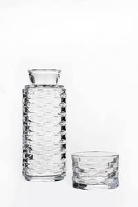 lot 21268 image: AlfiMag Bedside Glass Water Carafe and Tumbler Set - 24.7 Oz Water Bottle with 5.7 Oz Drinking Glass Cup, Carafe for Nightstand, Mouthwash Decanter Bathroom Set, Handmade Gift (Braid Clear Glass)
