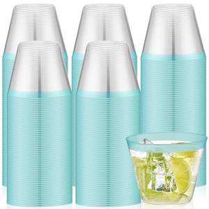 lot 21271 image: Lounsweer 100 Pcs 9oz Rimmed Plastic Cups Wedding Clear Cups Heavy Duty Disposable Wine Glasses Plastic Cocktail Cups Clear Plastic Cups for Birthday Bridal Shower Baby Shower Holiday (light green)