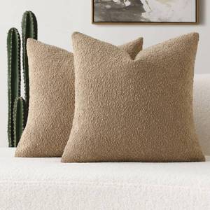 lot 21274 image: FUTEI Pack of 2 Khaki Boucle Accent Decorative Throw Pillow Covers,20x20 Inch Soft Solid Textured Cushion Case,Home Decor for Couch Bed Living Room