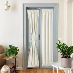lot 21284 image: NICETOWN Farmhouse Blackout Door Curtains, Elegance French Faux Linen Door Curtains for Privacy, Easy Installed Door Panels, Door Window Covering for Doorway, Natural, 25 W x 80 L, 1 Panel