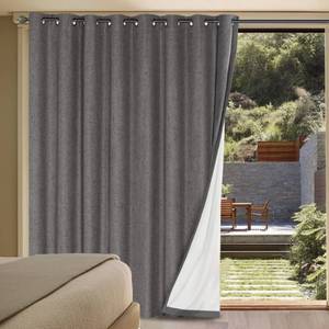 lot 21285 image: H.VERSAILTEX Linen Blackout Curtains Durable Thick Textured Linen Look 100% Blackout Patio Door Curtain Anti Rust Grommet Extra Wide Sliding Door Curtain Panel, W100 x L96 inch - Grey