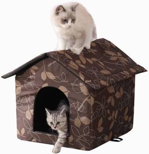 lot 21290 image: Cat House Outdoor Cat House Outdoor Houses for Feral Cats Dogs Cat Houses for Outdoor Cats Dog Cat Outdoor Indoor Waterproof House (Large, Brown Support Rod)