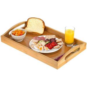 lot 21293 image: Serving Tray Bamboo - Wooden Tray with Handles - Great for Dinner Trays, Tea Tray, Bar Tray, Breakfast Tray, or Any Food Tray - Good for Parties or Bed Tray Home It