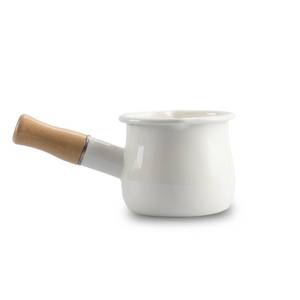 lot 21299 image: FARCADY 0.6qt Mini Enamel Milk Pot Insulated Wooden Handle 2 Pour Spouts Small Food Warmer Cute Saucepan(D015,White)