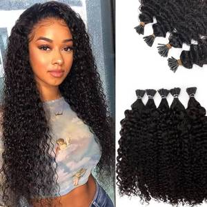 lot 21308 image: Kinky Curly I Tip Hair Extensions Human Hair for Black Women 20Inch Microlink Hair Extensions Brazilian Virgin Hair Curly I Tip Human Hair Extensions Cold Fusion Stick Tip Extension 50g50Strands