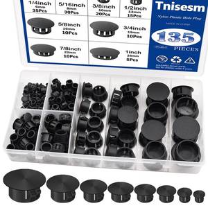 lot 21315 image: Tnisesm 135Pcs 8 Sizes Nylon Plastic Hole Plugs Black 14 516 38 12 58 34 78 1 Round Drill Hole, Flush Type Panel Knockout Locking Plugs, Furniture Cabinet Insert End Caps