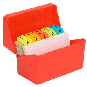 lot 21320 image: H4D 3x5 Index Card Holder with 100 Heavyweight Ruled Index Cards and 25 Plastic Dividers, Red